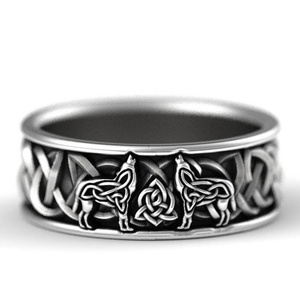 Huitan Fashion Two Wolves Vintage geschnitzte Ringe Rock Hip-Hop Webring für Frauen Männer Zubehör Zierliche Band <span class=keywords><strong>Ring</strong></span> - Product Image 1