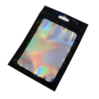Sacs refermables holographiques transparents en Mylar de 3,5 g avec fermeture éclair, anti-odeur, en plastique noir, pour bonbons, pochettes d'emballage holographiques