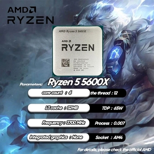 R5 5600X 3.7 GHz ซีพียูหกคอร์สิบสองเธรด 65W หน่วยประมวลผล L3=32M 100-000000065 ซ็อกเก็ต AM4 ไม่มีพัดลมระบายความร้อนสำหรับ 5 5600X - Product Image 2