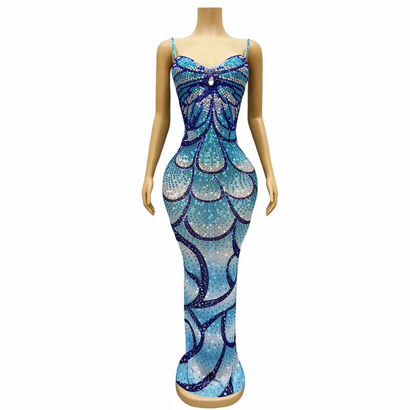 Buy In Bulk Blue Engagement Party Dresses Featuring Crystals & Feathers |  Alibaba.com