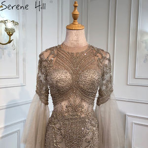 Abiti da sera con maniche svasate girocollo marrone caramello Serene Hill LA70289 abiti da cerimonia per cena formale con perline a sirena - Product Image 3