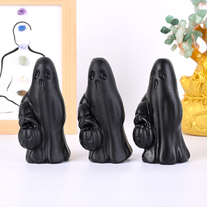 Venta al por Mayor de Piedras Preciosas Naturales, Cristales Decorativos, Esculturas de Obsidiana Negra con Forma de Fantasma para Decoraciones de Halloween - Product Image 5