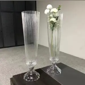 Décoration de mariage rayé grand vase en verre clair grande fleur vase décoratif trompette fleur vase support Table pièce maîtresse