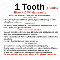 Grillz Moissanite Personnalisés VVS, Bijoux Hip Hop Ice Out avec Grandes Pierres, 8 sur 8 / 10 sur 10 / 12 sur 12 pour Hommes et Femmes