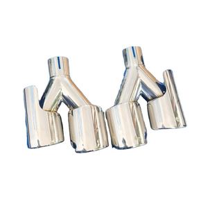 Embout d'échappement chromé poli de 3,5 pouces en forme de Y, poisson <span class=keywords><strong>volant</strong></span> avec bouclier, embout de silencieux double en acier inoxydable, tuyau d'échappement de voiture - Product Image 6