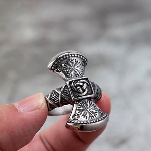 Bague pour homme en acier inoxydable de style rétro nordique, symbole viking, style hip hop, bijoux cadeau - Product Image 4