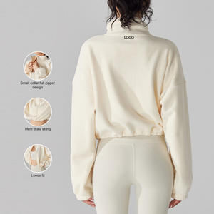 Yc258 महिलाओं की फसल ऊन स्वेटशर्ट टर्टलनेक ढीले जिपर जॉगिंग स्वेटशर्ट + पैंट मोटी गर्म ऊन जैकेट सेट - Product Image 5