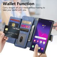 Étui de téléphone 2 en 1 pour Samsung Galaxy S25 Ultra, portefeuille mobile, protection de téléphone portable, porte-cartes pour femmes, en cuir PU, avec coque amovible