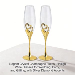 Copa de Champán de Lujo Hecha a Mano con Cristales <span class=keywords><strong>Swarovski</strong></span> y Aleación de Zinc, Diseño de Doble Corazón, Tallo Largo, Capacidad de 200 ml, Plateada/Dorada/Oro Rosa - Product Image 3