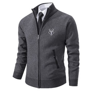 Cárdigan <span class=keywords><strong>de</strong></span> <span class=keywords><strong>punto</strong></span> informal <span class=keywords><strong>de</strong></span> invierno 2026 nuevo para <span class=keywords><strong>hombre</strong></span>, cuello mandarín, sin cierre, antiarrugas, manga larga, forro polar grueso, color liso - Product Image 5