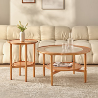 Dreamhuse – Table basse en bois et verre de style japonais, salon créatif, appartement, maison, fleur, ensemble de Table à thé ronde et haute