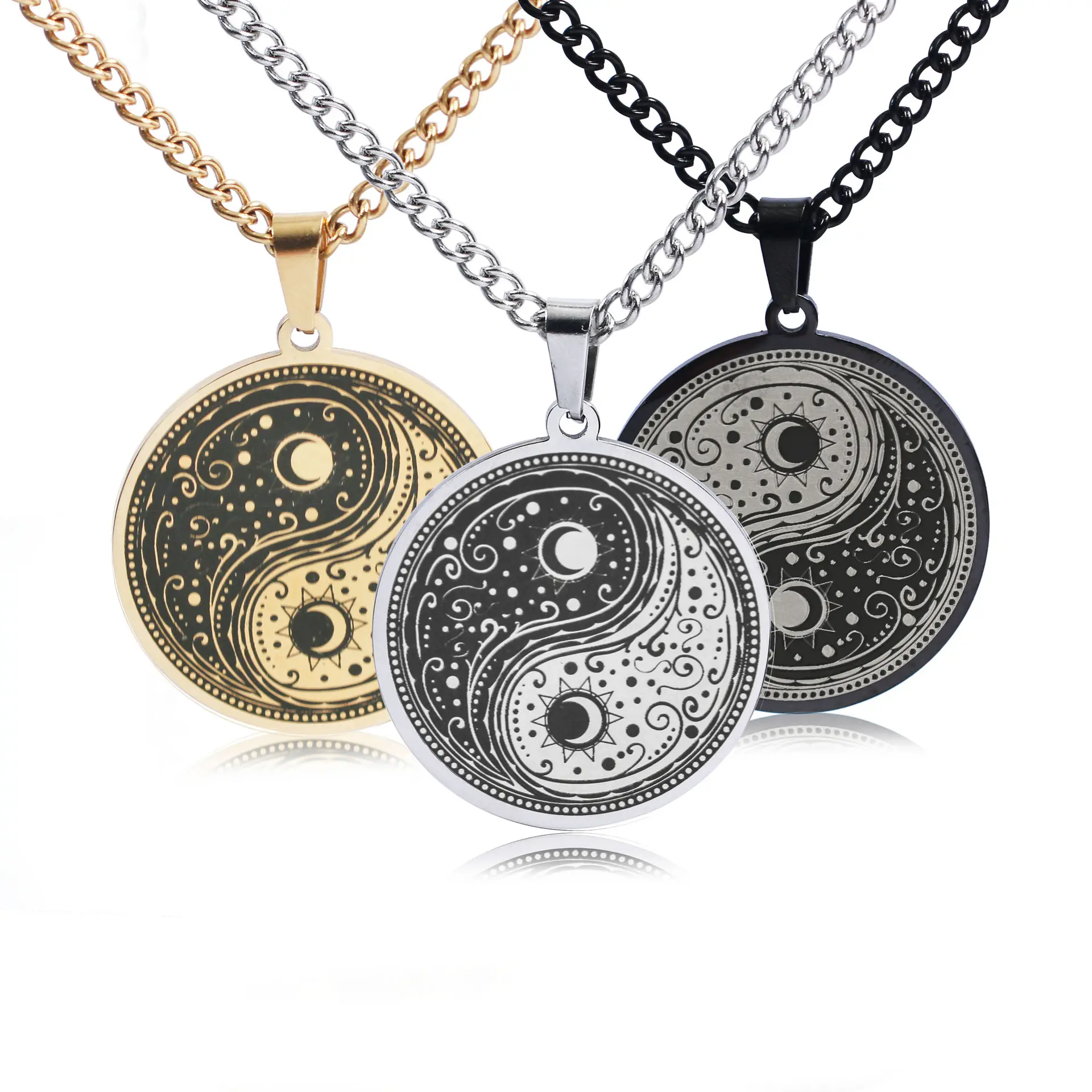 Men's Creative Jewelry Non Tarnish Retro National Style Titanium Steel Yin-Yang Tai Chi Necklace