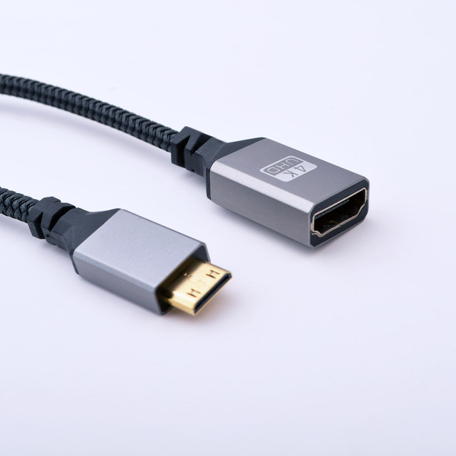 Aluminum 4K 60Hz Mini HDTV to HDTV Female Cable HDR 3D 18Gbps Compatible with Raspberry Pi Zero DSLR Camera Camcorder