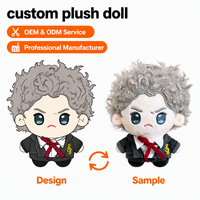 Peluche Anime Personnalisée OEM ODM, Figurine Chibi en Peluche, Jouet Doux, Figurine d'Idole Kawaii Garçon aux Cheveux Bouclés en Uniforme, Cadeau Promotionnel
