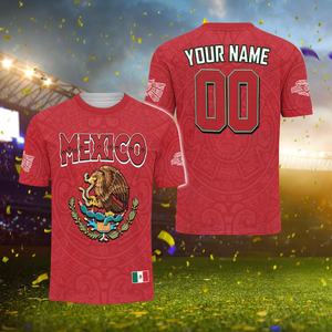 Maglia da Calcio 3D del Messico Personalizzabile con Nome e Numero, Stemma dell'Aquila, Motivo Azteco, Unisex, Maglietta per Tifosi - Product Image 1