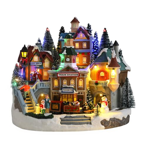 Estación de Tren Navideña Animada Coleccionable con 8 Músicas y Luces LED - Decoración Festiva Pintada a Mano para Mesa, Venta al por Mayor - Product Image 1