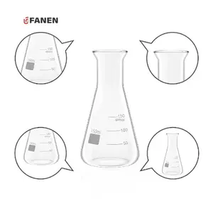 Fanen, venta al por mayor, matraz agitador triangular transparente de laboratorio de 1000ml, matraces químicos resistentes a altas temperaturas de borosilicato graduado