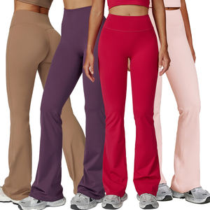 Pantalones de yoga acampanados de cintura media para mujer Pantalones de ejercicio para correr de invierno antibolitas frontales planos - Product Image 1