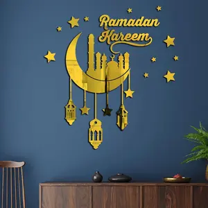 رمضان كريم ملصقات ديكورات حائط عيد مبارك للمنزل عيد الأضحى ملصق مرآة إسلامية علامة ديكور