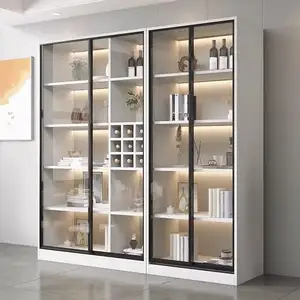 Desain rak buku ruang tamu rak buku kabinet penyimpanan perpustakaan dengan tangga putih Solid rak buku Shelvese rak buku