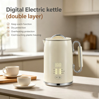 Bouilloire électrique domestique intelligente à double paroi avec affichage LED numérique, sans fil, en acier inoxydable SUS304, multifonction, température réglable