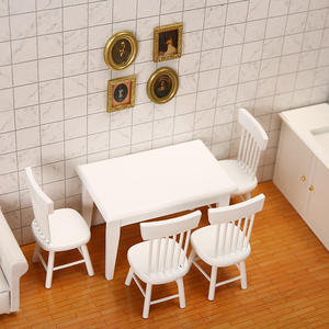 1:12 miniatura DIY bolsillo blanco Silla de seda de bambú traje mesa de madera modelo de juguete para decoración de casa de muñecas estilo restaurante - Product Image 5