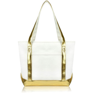 Elegante bolso de compras de lona con logotipo Cierre de cremallera superior Bolsillo externo para artículos esenciales diarios Bolsa de almacenamiento de algodón para comestibles - Product Image 5