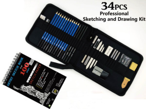 Hot Bán 34Pcs Phác Thảo Và Vẽ Bút Chì Thiết Lập Trong Nylon Trường Hợp Với 100 Trang Phác Thảo Pad - Product Image 6