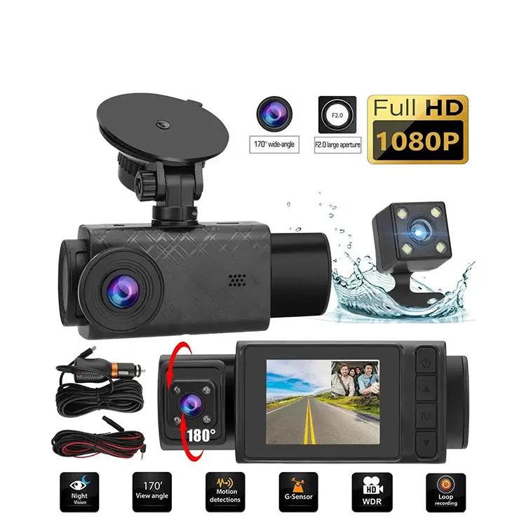 AKEEYO 2.0 pouces 3 objectifs Dash Cam 1080 voiture Dvr boîte noire enregistreur caméra de tableau de bord pour voitures