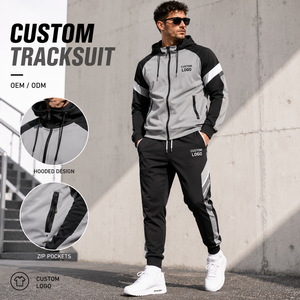 Ensemble de survêtement personnalisé pour homme, sweat à capuche zippé et pantalon de jogging, vêtements de sport athlétiques, tenue d'entraînement, fabricant OEM ODM - Product Image 1