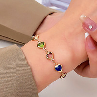 Pulseras de Aleación con Diamantes de Imitación, Estilo Europeo Americano, Coloridas, con Corazón, Personalizadas, Modernas y de Alta Gama, Regalo para Mujer