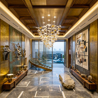 Lustre en verre soufflé personnalisé, design moderne et luxueux, luminaire suspendu artisanal en verre, éclairage pour hall d'hôtel, atrium, projets d'éclairage