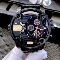 Montre à quartz chronographe à double fuseau horaire pour homme, boîtier en acier inoxydable, bracelet en cuir, montre-bracelet décontractée punk