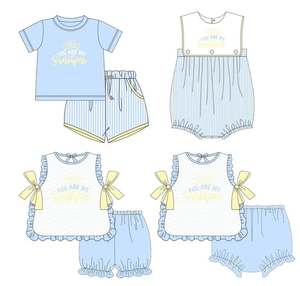 Disponibile, Spedizione Immediata, Abbigliamento Estivo Ricamato 'You Are My Sunshine', Coordinato per Fratelli, Vendita all'Ingrosso di Abbigliamento per Bambini - Product Image 1