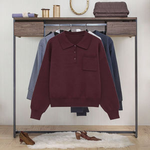 Pull décontracté simple à col rabattu pour femme, nouvelle collection hiver 2025, en Spandex/Polyester respirant, manches longues, style vintage 5536008 - Product Image 3