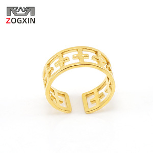 Geometric Gold Openwork Stainless Steel Ring For Women Gift Jewelry - Product Image 2