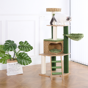 En gros Arbre à <span class=keywords><strong>chat</strong></span> 141 cm multi-niveaux avec niche en osier, poteaux en sisal, <span class=keywords><strong>échelle</strong></span> et panier en peluche <span class=keywords><strong>pour</strong></span> petits espaces OEM ODM - Product Image 5