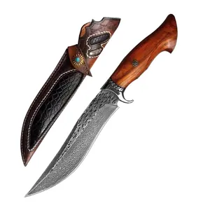 High Quality Damascus Steel Hunting Knife Fixed Blade Knife With Yellow Sandalwood Handle