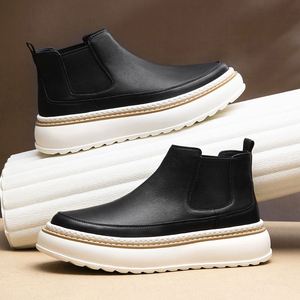 Bottes décontractées rétro pour hommes en cuir véritable, à enfiler, pour affaires et occasions formelles, antidérapantes et chaudes pour l'automne et l'hiver - Product Image 3