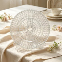 Assiette de présentation en verre transparent gaufré dentelle pour décoration de table de mariage, desserts et dîners