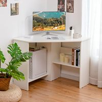 Bureau d'angle-Triangle à 90 degrés pour petits espaces, chambres à coucher, bureau de maquillage avec rangement et support de processeur, bureau peu encombrant