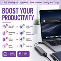 Adaptor Jaringan Gigabit RJ45 1000M USB Konverter LAN Berkabel Hub USB USB-A USB-C 3.2 PD100W Paduan Aluminium Tersedia