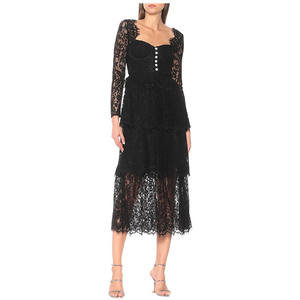 2021 नए आगमन ग्रीष्मकालीन फैशन कपड़े कस्टम महिला सेक्सी लंबी आस्तीन महिला सुरुचिपूर्ण काले रंग की पोशाक मैक्सी लेस शाम की पोशाक - Product Image 1