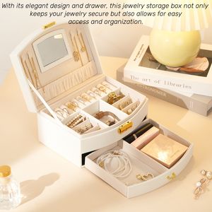 Готовый к отправке большой розовый бархатный ящик для ювелирных изделий прямоугольной формы зеркальная искусственная кожа с металлическим замком органайзер для хранения - Product Image 3