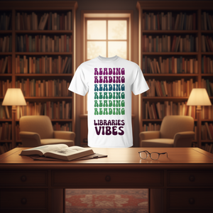 T-SHIRT RETRO READING TEACHER LIBRARIES VIBES READING TEACH - Product Image 2