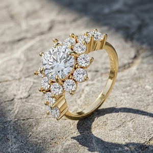 Anillo de Compromiso Clásico para Mujer, Chapado en Oro de 18K, con Moissanita, Corte Brillante Redondo, Estilo Corona, Engaste de Puntas - Product Image 4