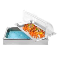 Support de présentation de buffet pour la restauration hôtelière et de restauration, en acier inoxydable, avec bac à nourriture, présentoir de nourriture réfrigérée avec couvercle en plastique ou en acier inoxydable à roulettes