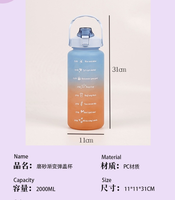 Bouteille d'eau de grande capacité en matériau PC écologique avec un volume de 2000 ml, pour les voyages, les sports, unisexe
