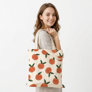 Sac fourre-tout en toile avec motif pêche, grande taille, poignée épaule, sac de shopping, usage quotidien - Product Image 1