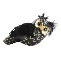 Atacado mão soprada vidro nocturno animal estatueta, natal pássaro coruja enfeites de vidro preto com pena ornamento